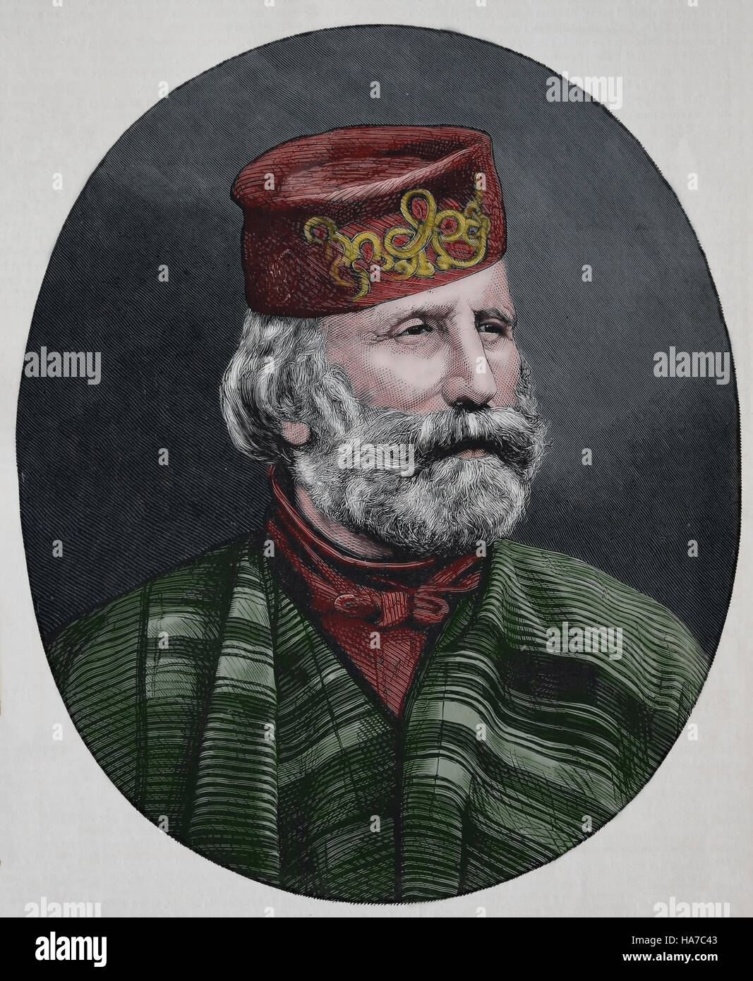 Giuseppe Garibaldi (1807-1882). Général italien, homme politique et nationaliste. La figure centrale dans le Risorgimento italien. Gravure, 1882. La couleur. Banque D'Images