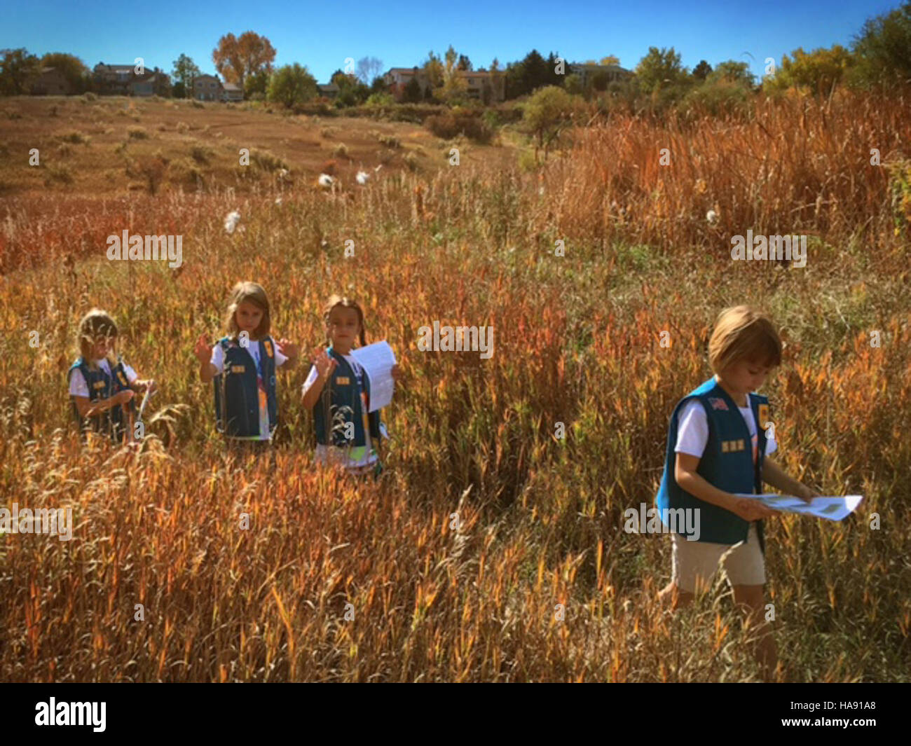 Une randonnée Girl Scout dans un parc national offre aux jeunes filles une occasion éducative d’explorer la nature et d’en apprendre davantage sur la conservation de l’environnement. Banque D'Images