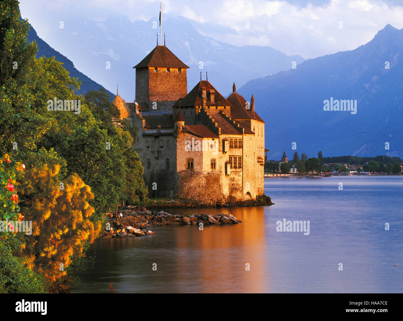 Chateau de Chillon, Lac Léman, Veytaux, Montreux, Vaud, Suisse Banque D'Images