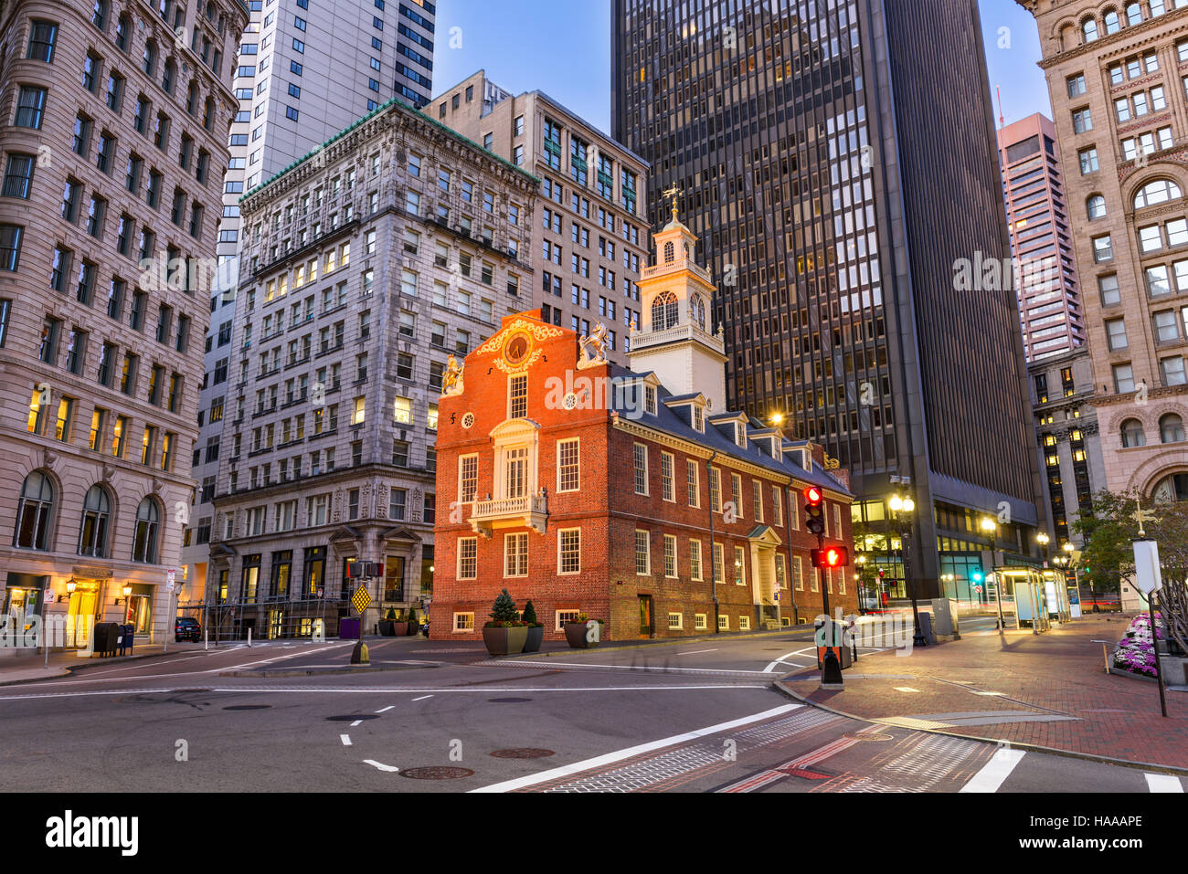 Boston, Massachusetts, USA cityscape à l'Old State House. Banque D'Images