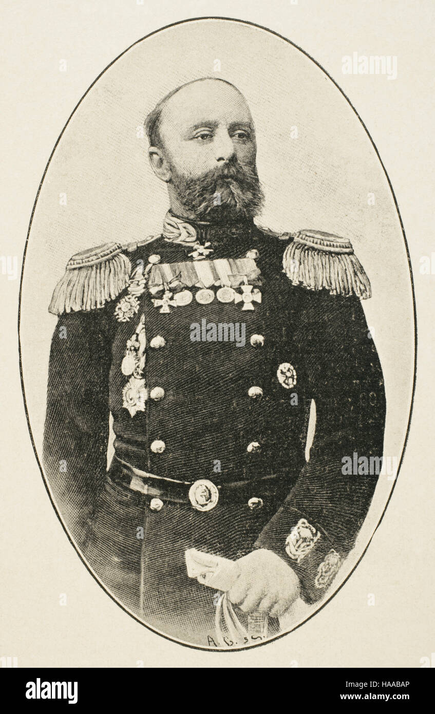 Vsevolod Fiodorovitch Roudnev (1855-1913). Officier de la marine impériale de Russie. Portrait. La gravure à 'La Ilustracion Española y Americana', 1904. Banque D'Images