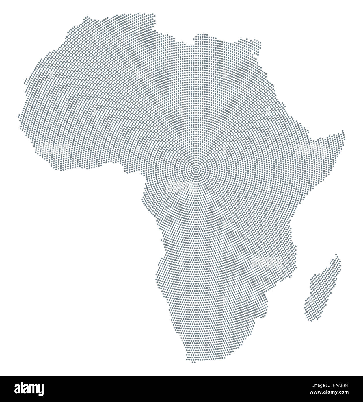 Carte de l'Afrique point motif radial. Les points gris allant du centre vers l'extérieur formant la silhouette du continent africain. Banque D'Images