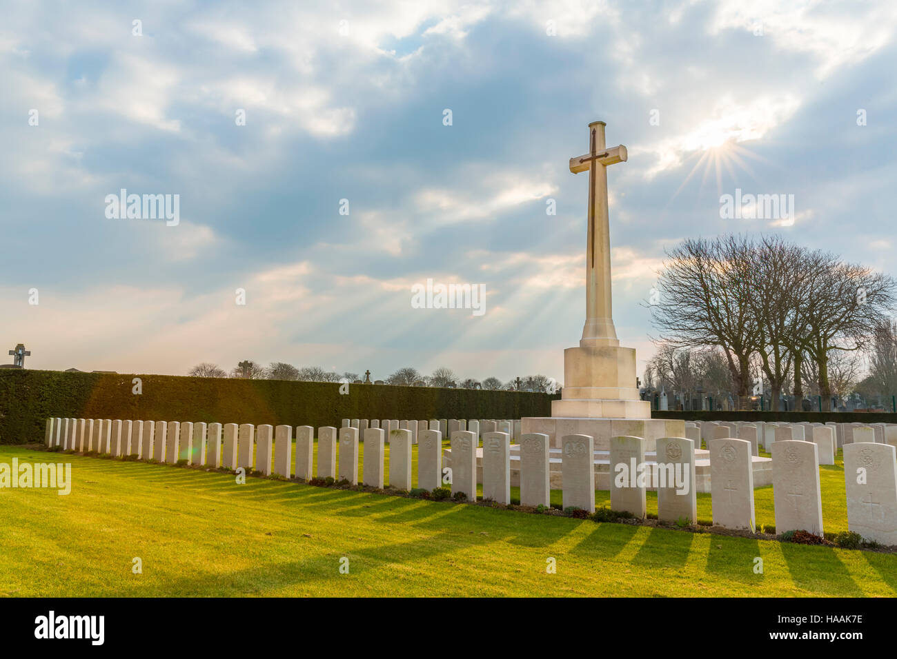 La Commonwealth War Graves Commission (CWGC) Cimetière commémoratif de Dunkerque, Dunkerque, France Banque D'Images