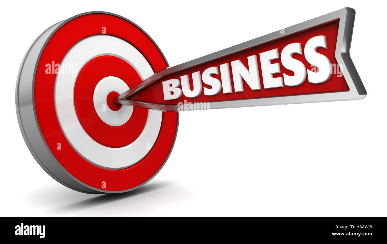 3d illustration de la flèche avec l'entreprise d'enseignes atteindre objectif Banque D'Images