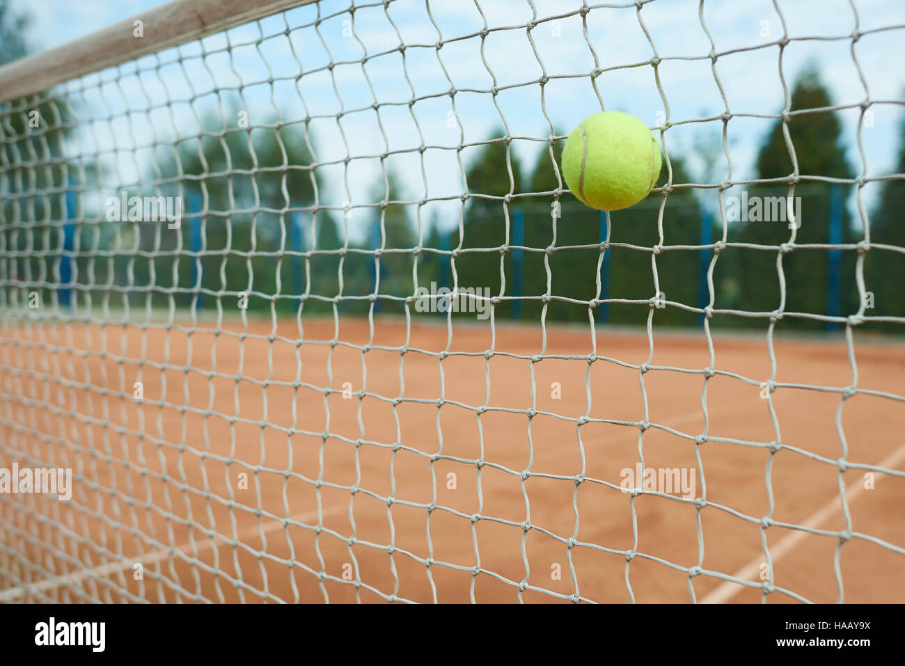 Balle de tennis sur le net Banque D'Images