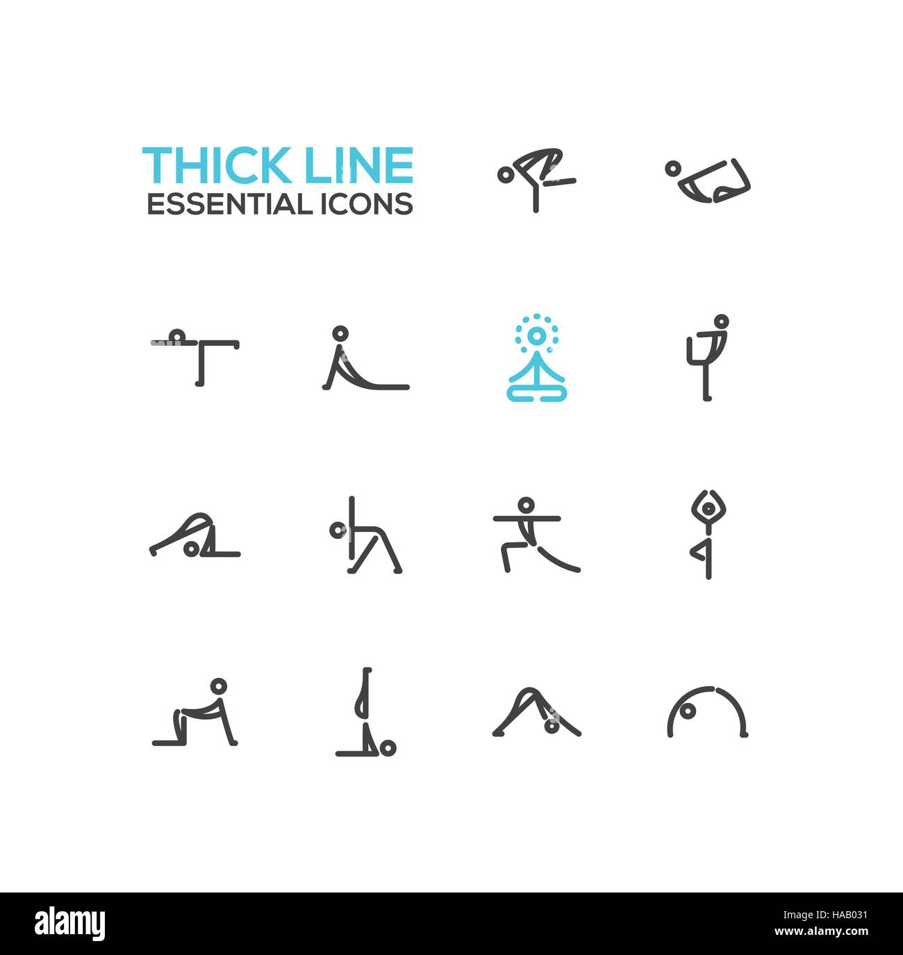 Postures de yoga - une seule ligne épaisse Icons Set Illustration de Vecteur