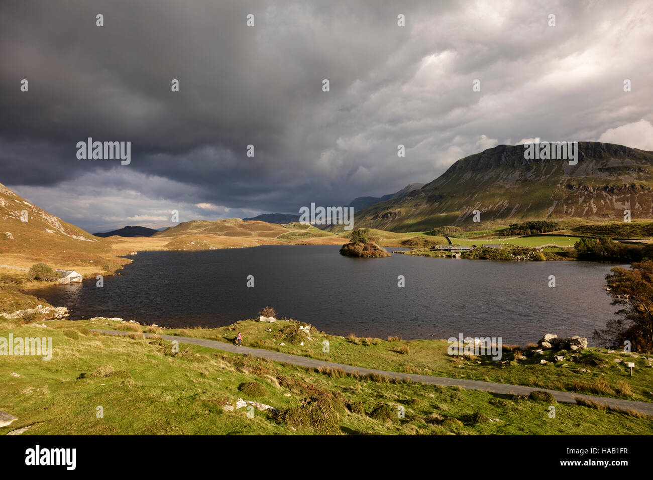 Lumière d'automne spectaculaire à Cregennan dans les lacs avec Snowdonia une vue sur le lac à Cadair Idris Banque D'Images