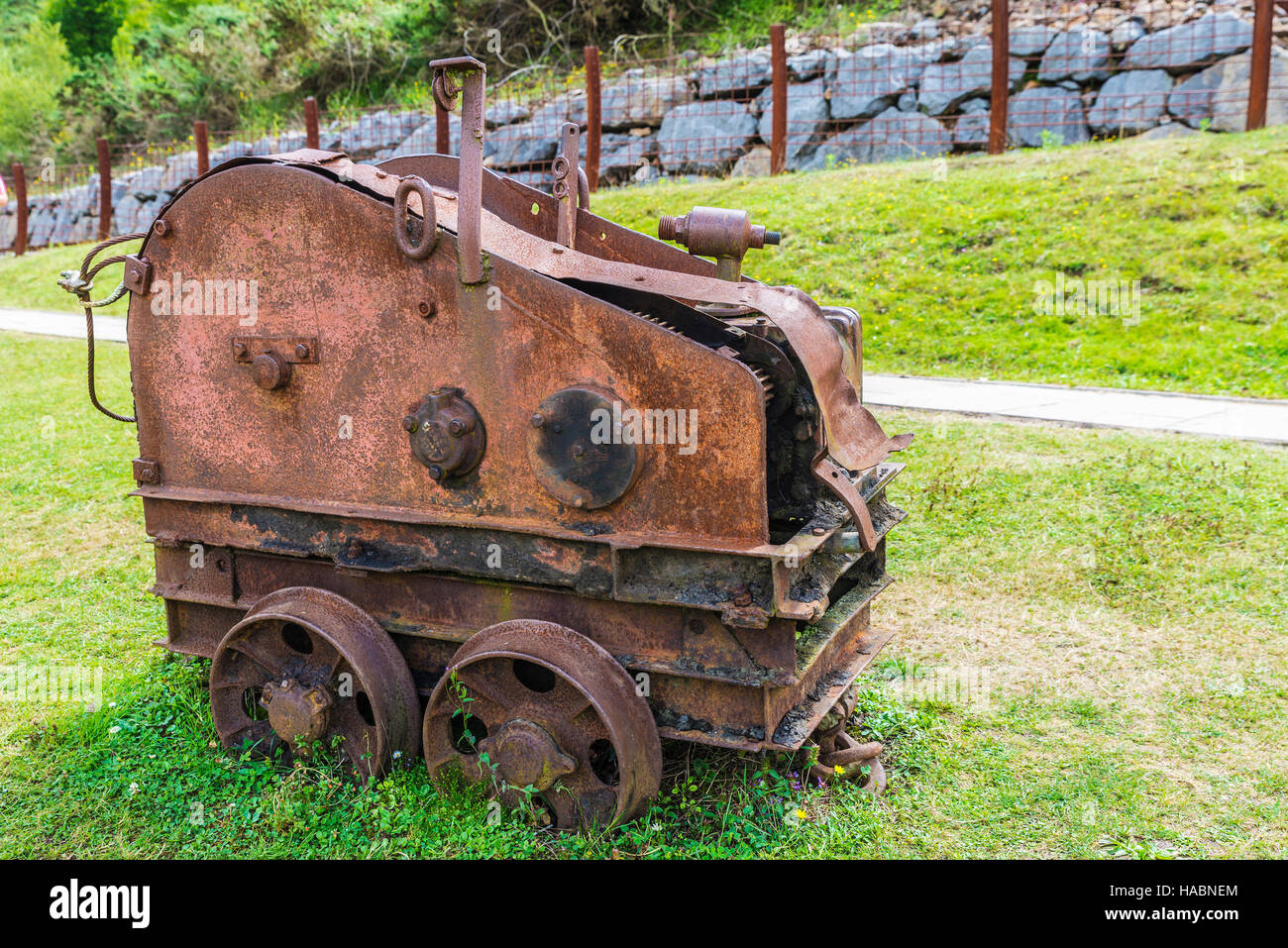 Vieux train minier en Cantabrie, Espagne Banque D'Images