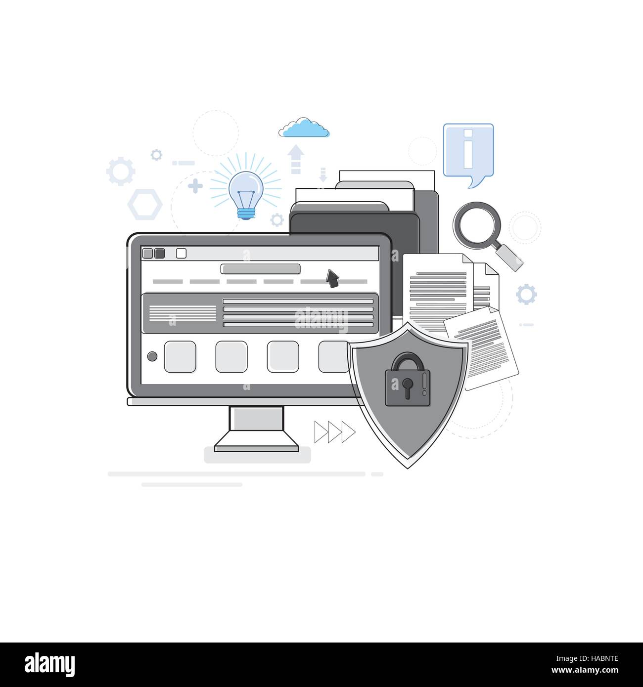 La protection des données de sécurité en ligne La technologie Web Ligne mince Illustration de Vecteur