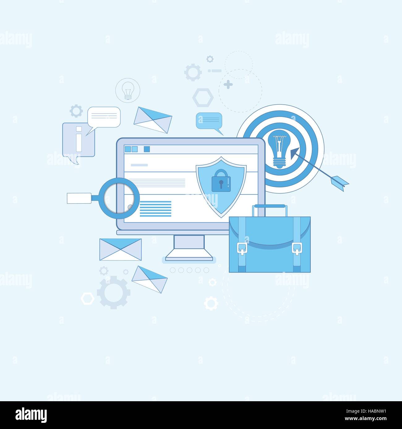 La protection des données de sécurité en ligne La technologie Web Ligne mince Illustration de Vecteur