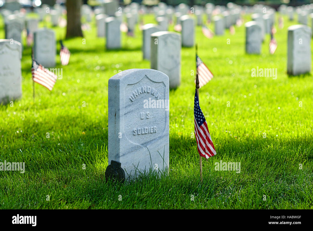 Fort Myer, Virginie, USA - 1 mai 2015 : American flags la mémoire des anciens combattants inhumés au cimetière national d'Arlington à Fort Myer, près de Washington, D.C. Banque D'Images