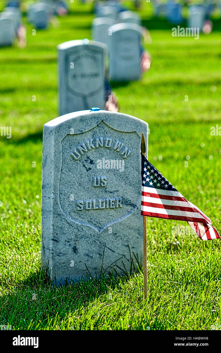 Fort Myer, Virginie, USA - 1 mai 2015 : American flags la mémoire des anciens combattants inhumés au cimetière national d'Arlington à Fort Myer, près de Washington, D.C. Banque D'Images