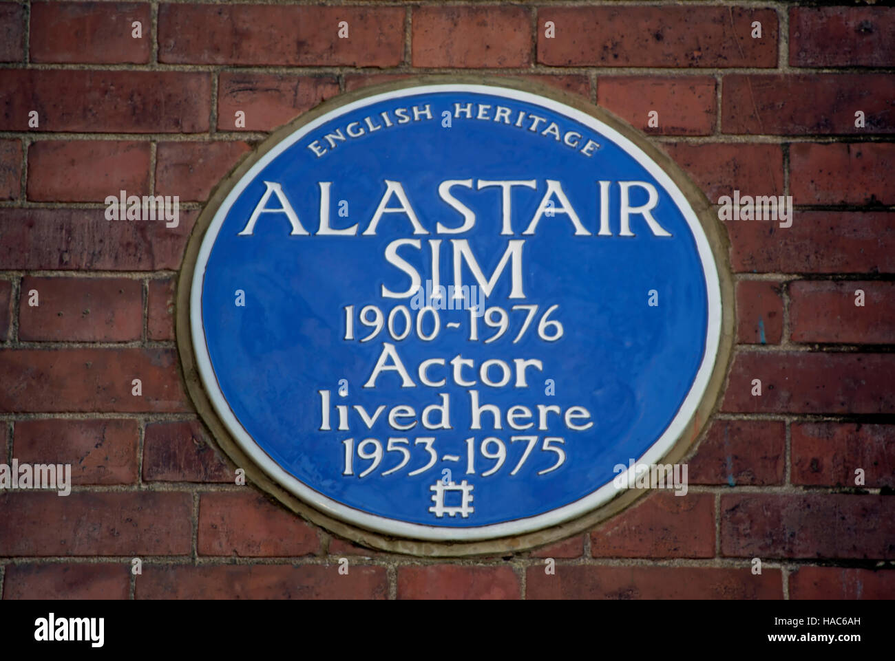 English Heritage blue plaque marquant un accueil de l'acteur alastair sim, Hampstead, Londres, Angleterre Banque D'Images