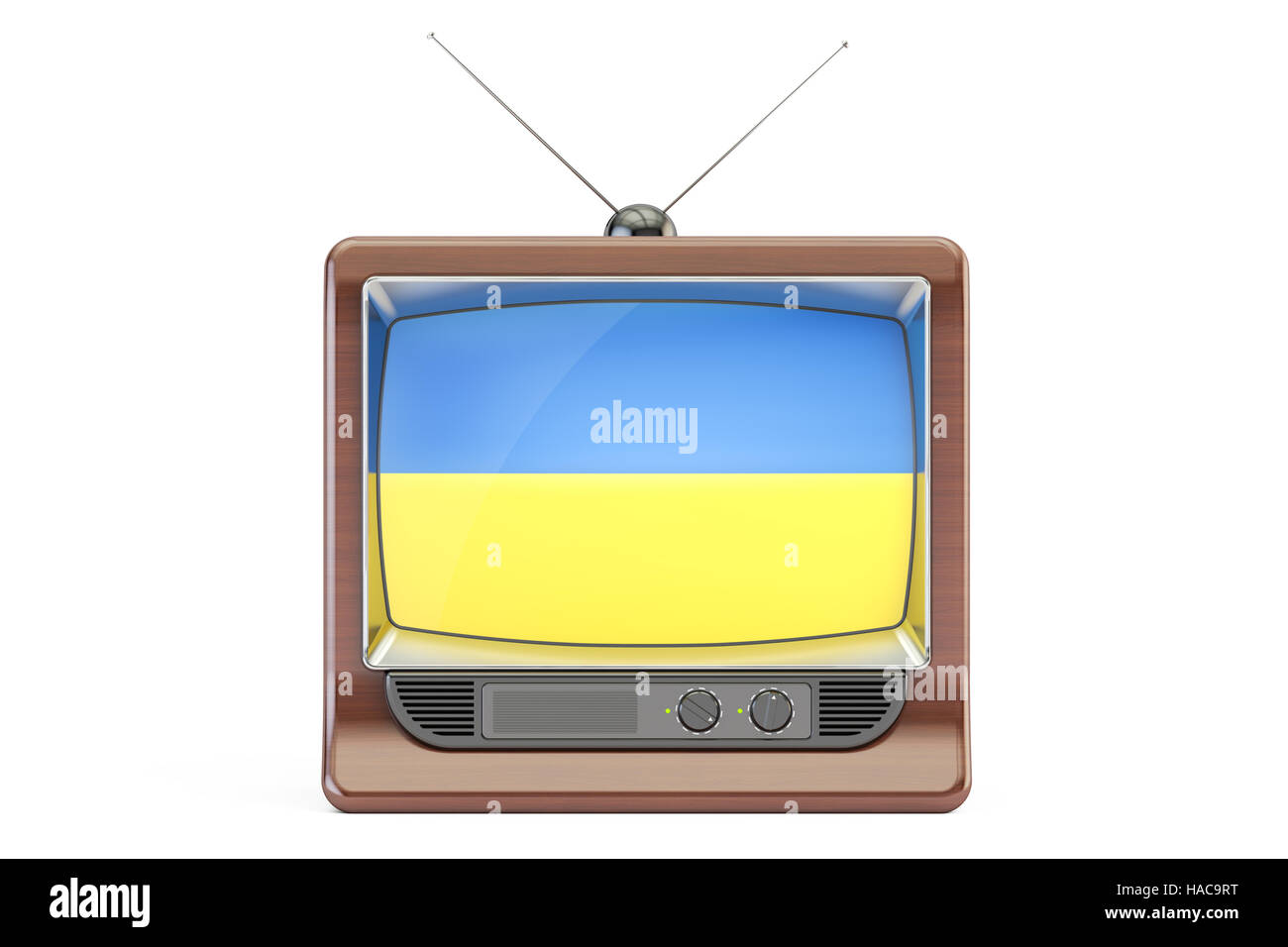 Vieux téléviseur avec le drapeau de l'Ukraine. Concept de télévision ukrainienne, rendu 3D Banque D'Images Vieux téléviseur avec le drapeau de l'Ukraine. Concept de télévision ukrainienne, rendu 3D Banque D'Images