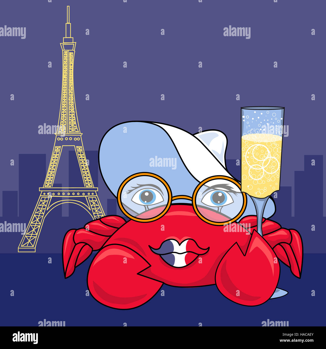 La dame crabe à champagne près de Tour Eiffel. Banque D'Images
