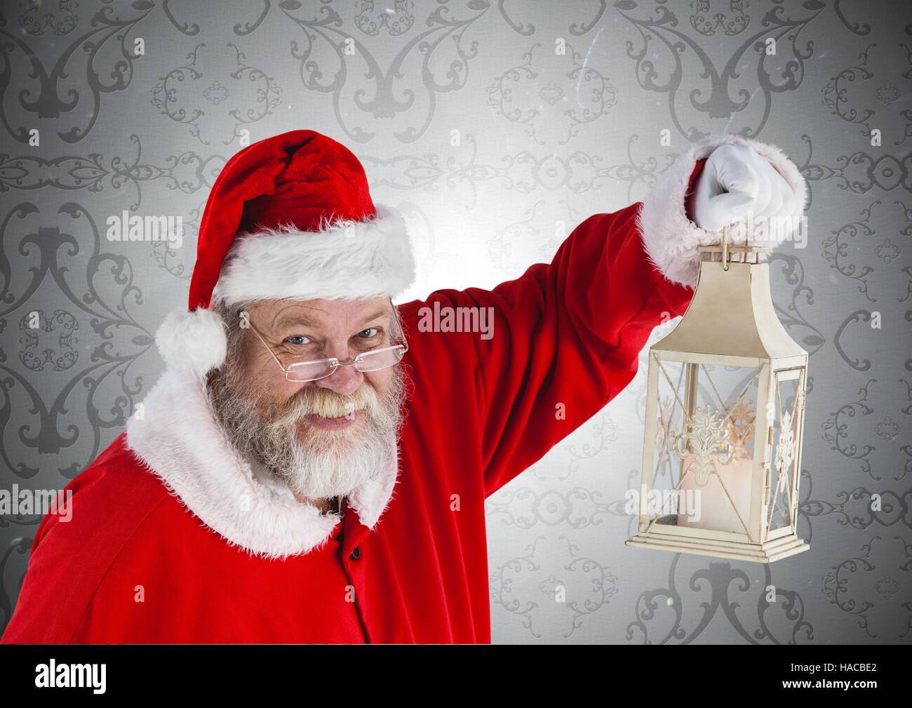 Santa avec noël lanterne Banque D'Images