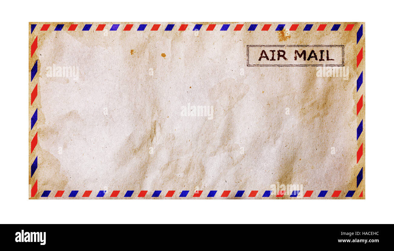 Old grunge airmail envelope isolated on white Banque D'Images