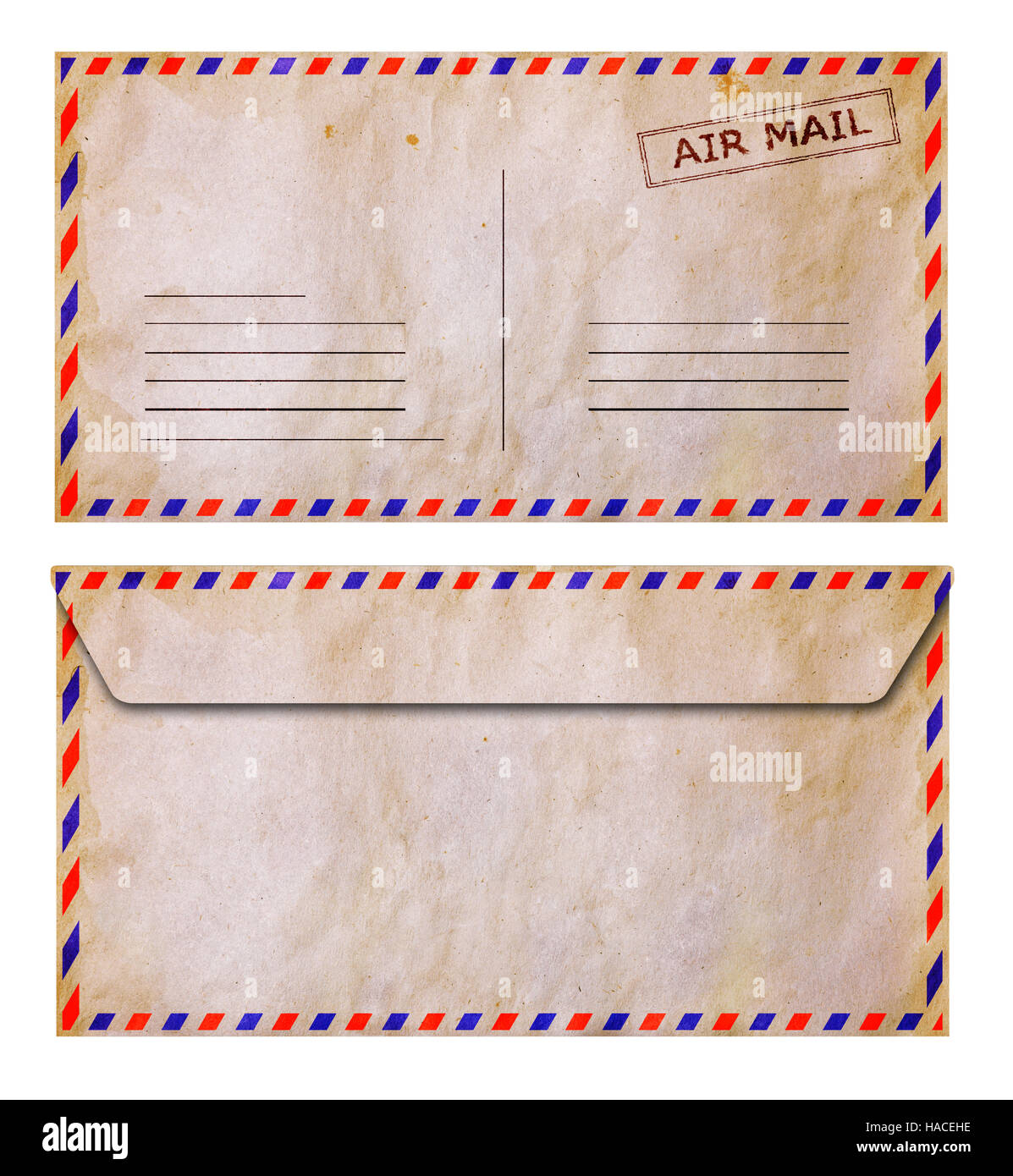 Ensemble d'avant et arrière old grunge airmail envelope isolated on white Banque D'Images