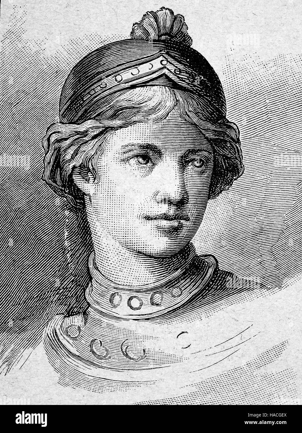 Hair style byzantin avec capot, illustration historique, gravure sur bois Banque D'Images