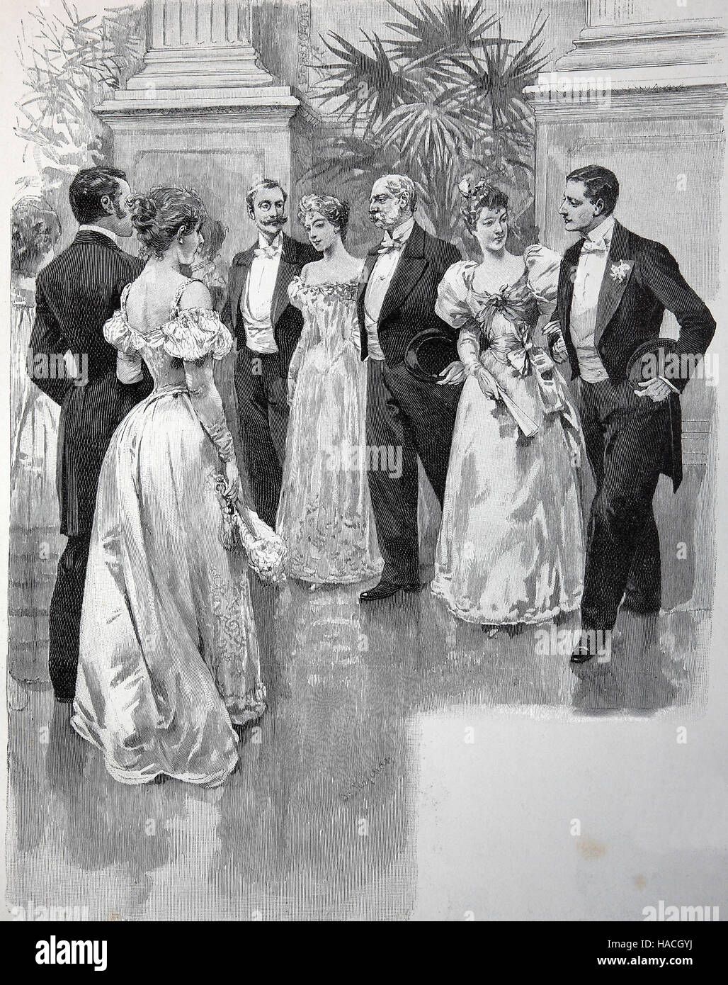 Contredance, country dance est tout d'un grand nombre de danses sociales des îles britanniques dont les couples danser ensemble dans une figure ou un ensemble, 1880, gravure sur bois, l'illustration historique Banque D'Images