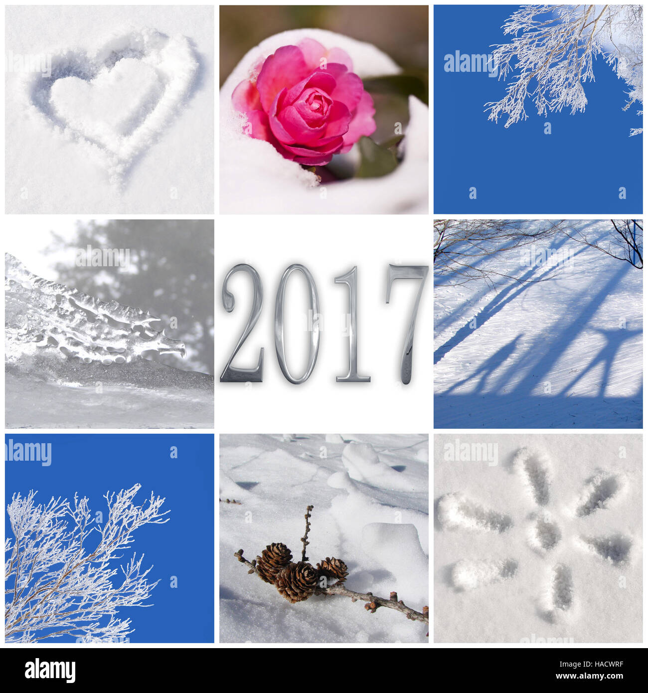En 2017, la neige et l'hiver photos collage carte de souhaits Banque D'Images