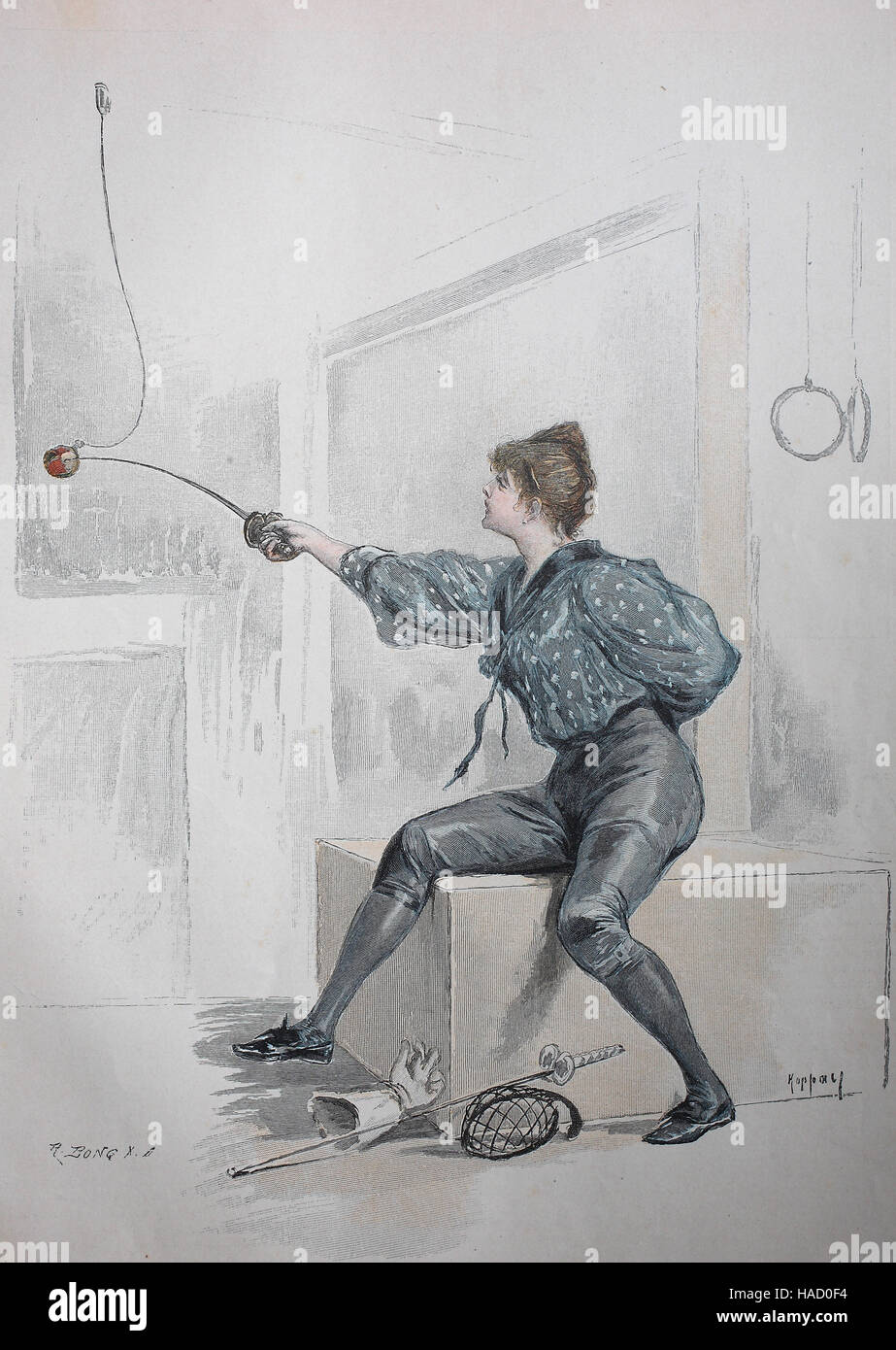 Femme d'escrime, illustration publié en 1880 Banque D'Images