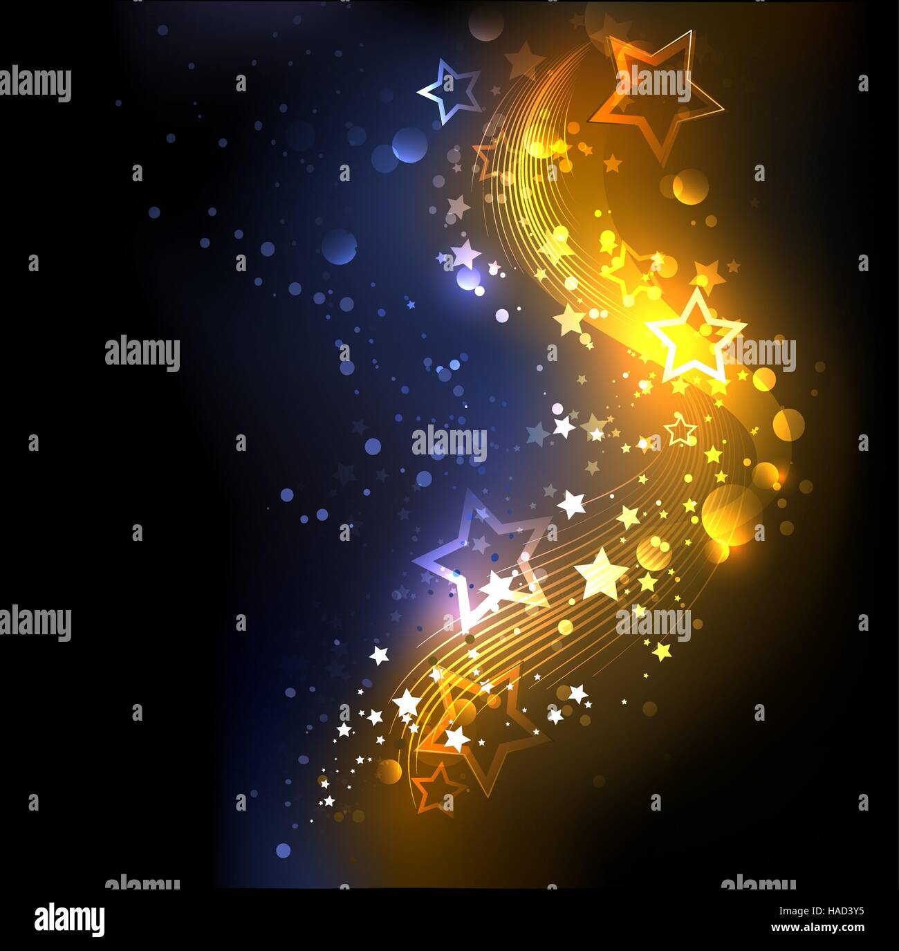 Glowing , Résumé , doré avec fond bleu, décoré avec des étoiles Illustration de Vecteur