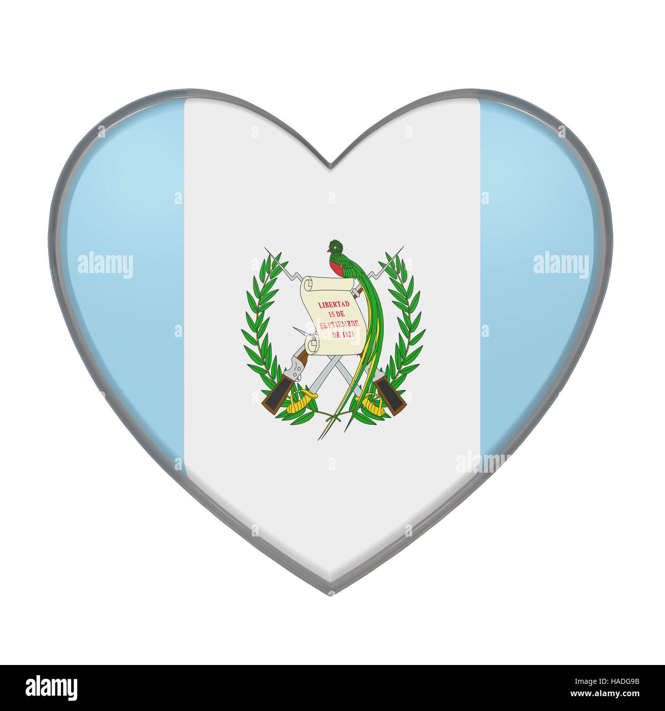 Le rendu 3D d'un Guatemala drapeau sur un coeur. Fond blanc Banque D'Images