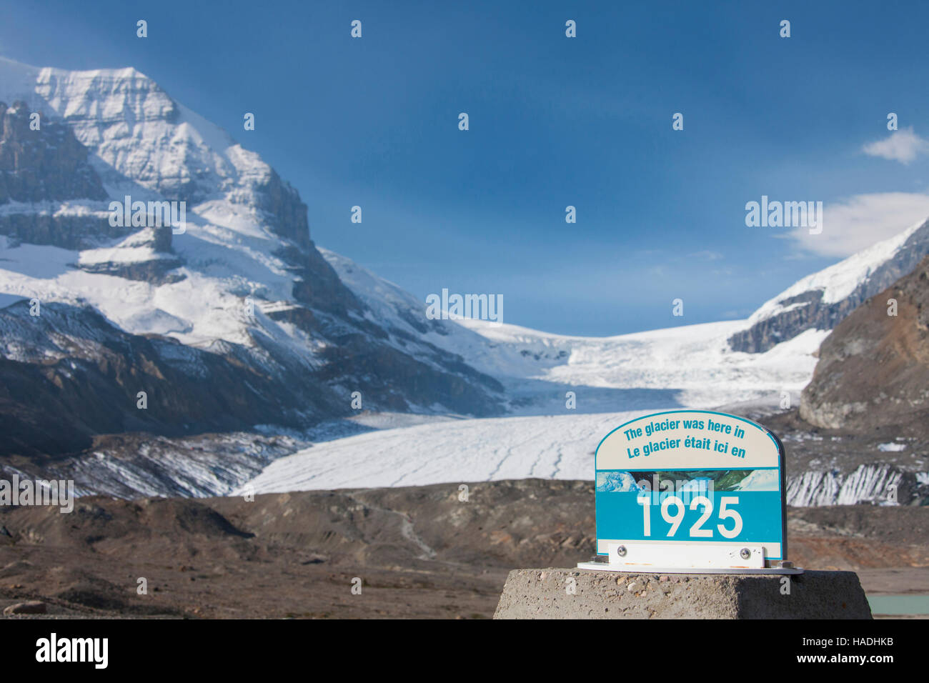 Glacier Athabasca, avec récession glaciaire depuis 1925, Jasper National Park, Alberta, Canada Banque D'Images