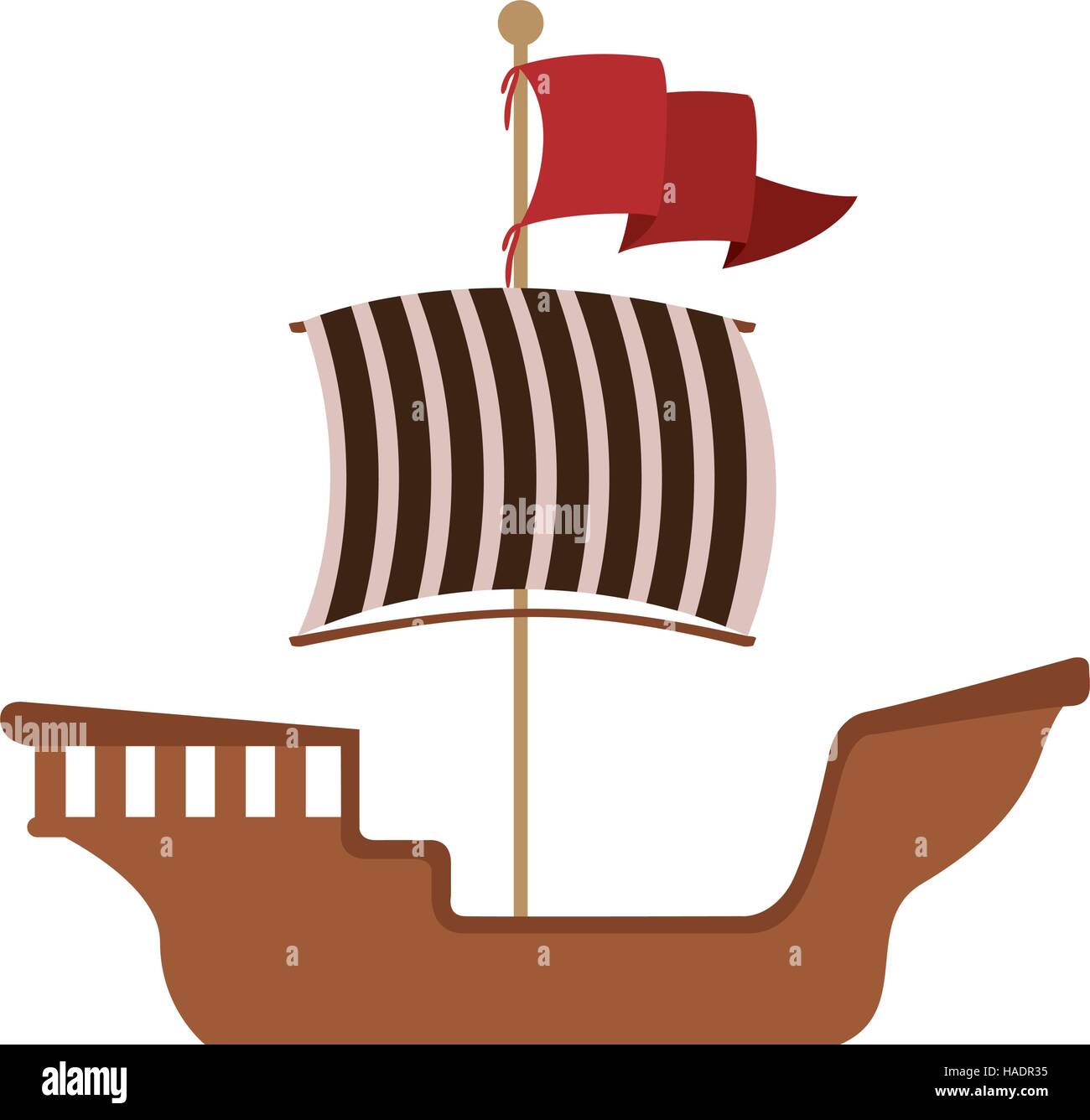 Barge en bois avec drapeau rouge vector illustration Illustration de Vecteur