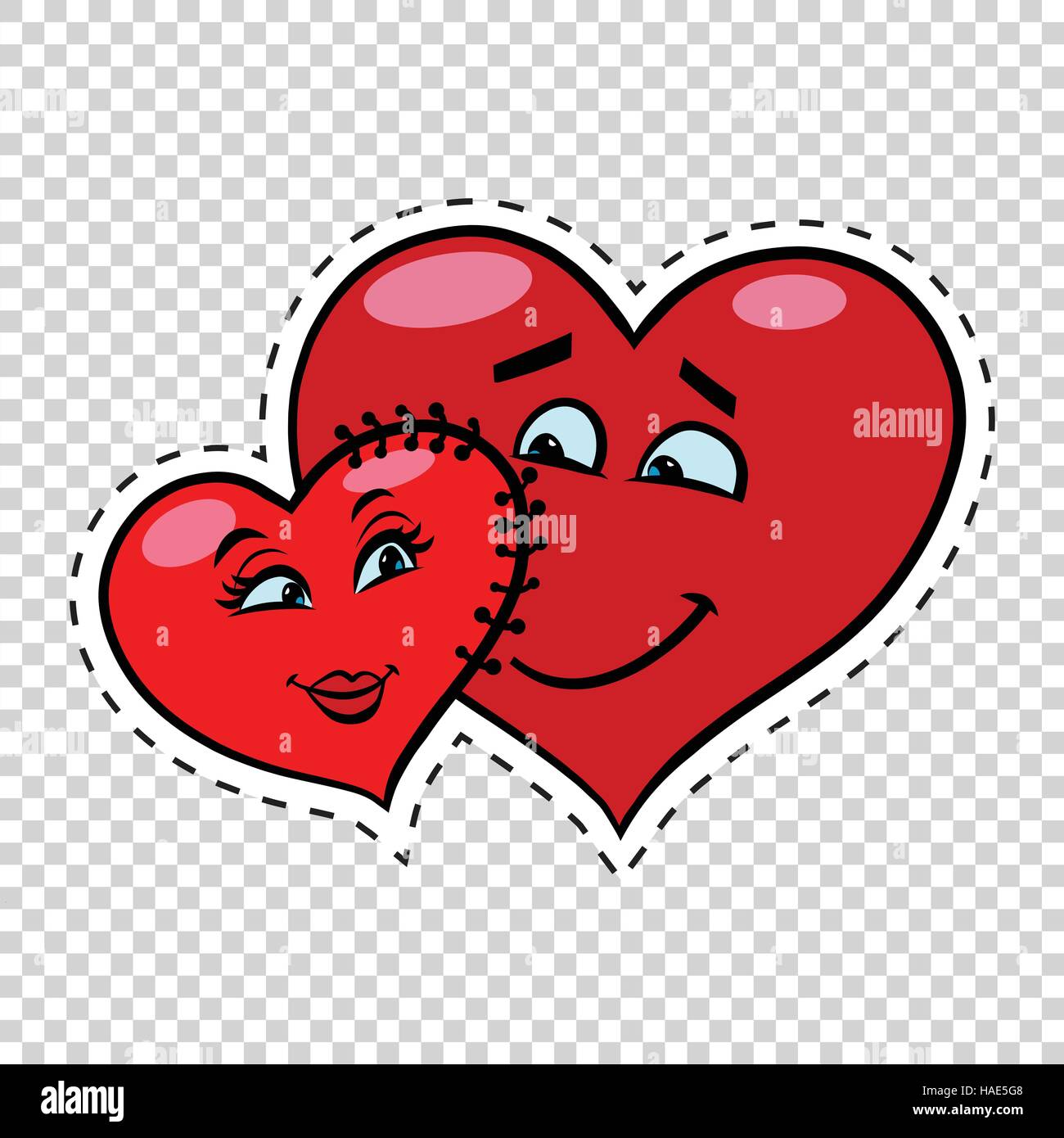 Valentine couple amour cousus les uns aux autres Illustration de Vecteur