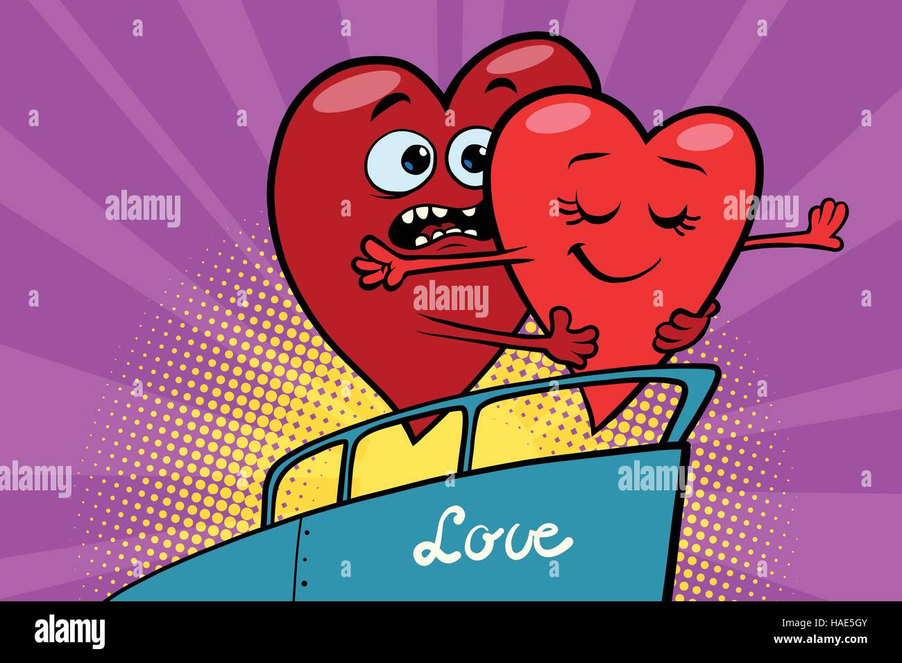 Saint Valentin coeur rouge flottant sur un bateau Illustration de Vecteur