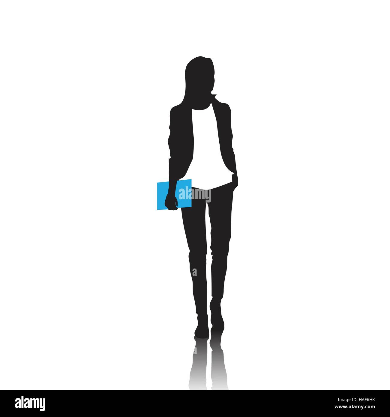 Business Woman silhouette noire pleine longueur sur fond blanc Illustration de Vecteur