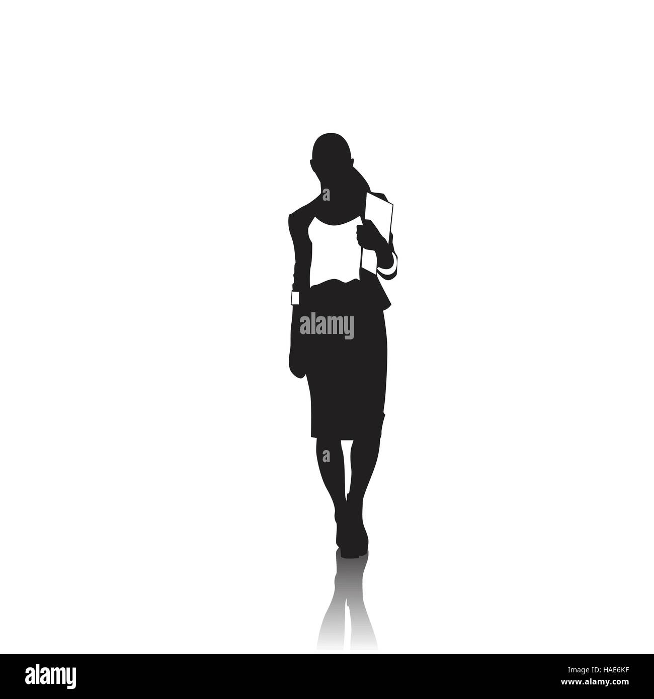 Business Woman silhouette noire pleine longueur sur fond blanc Illustration de Vecteur