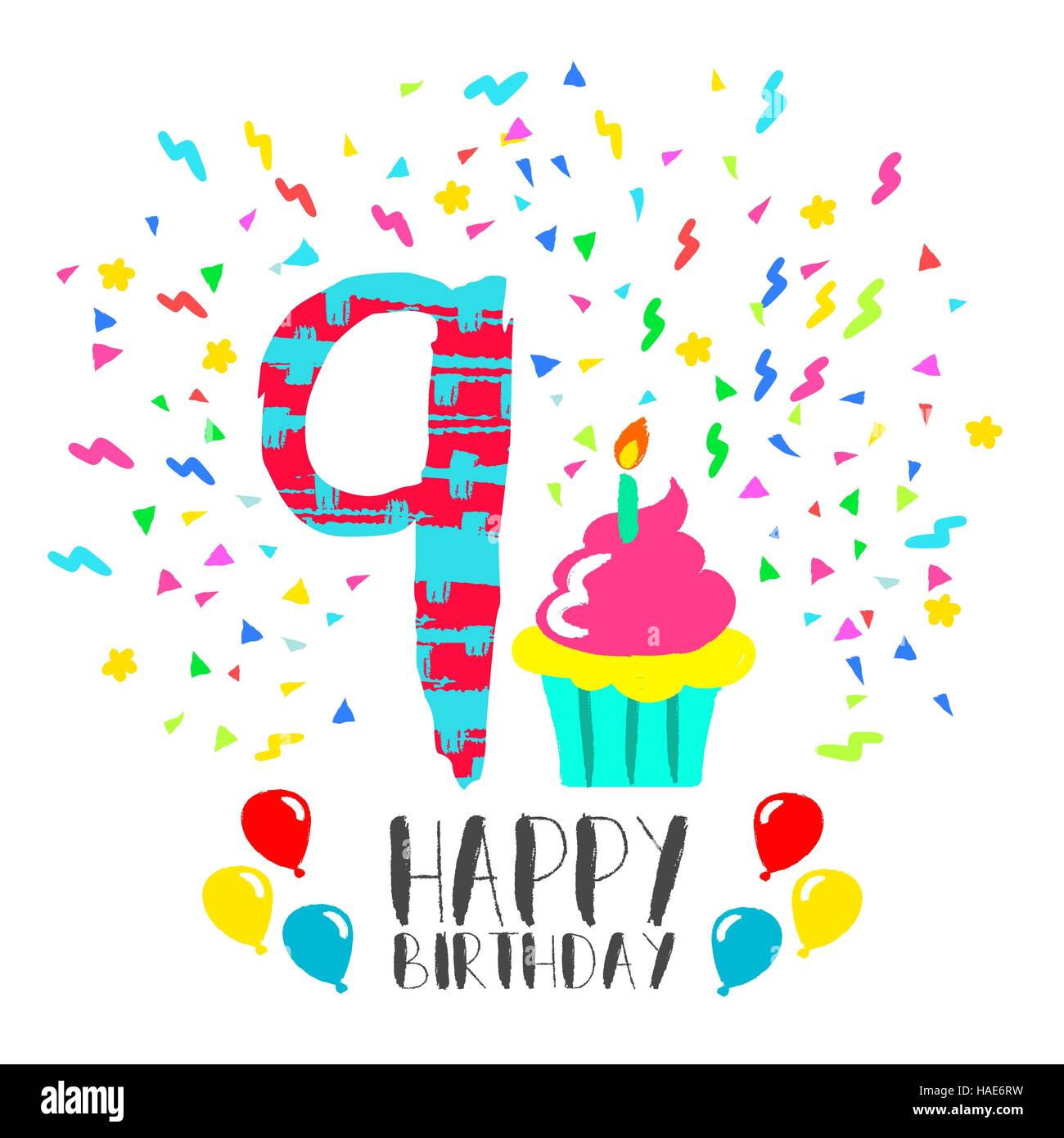Joyeux Anniversaire Numero 9 Cartes De Vœux Pour L An Neuf En Style Art Fun Avec Fete Confetti Et Gateau Invitation Anniversaire Felicitations Image Vectorielle Stock Alamy