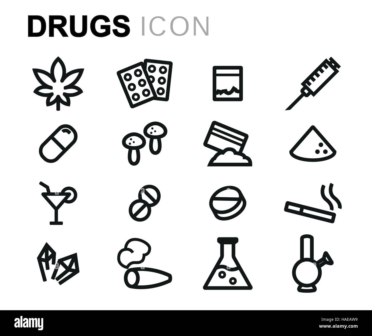 Médicaments de Vector icons set sur fond blanc Illustration de Vecteur