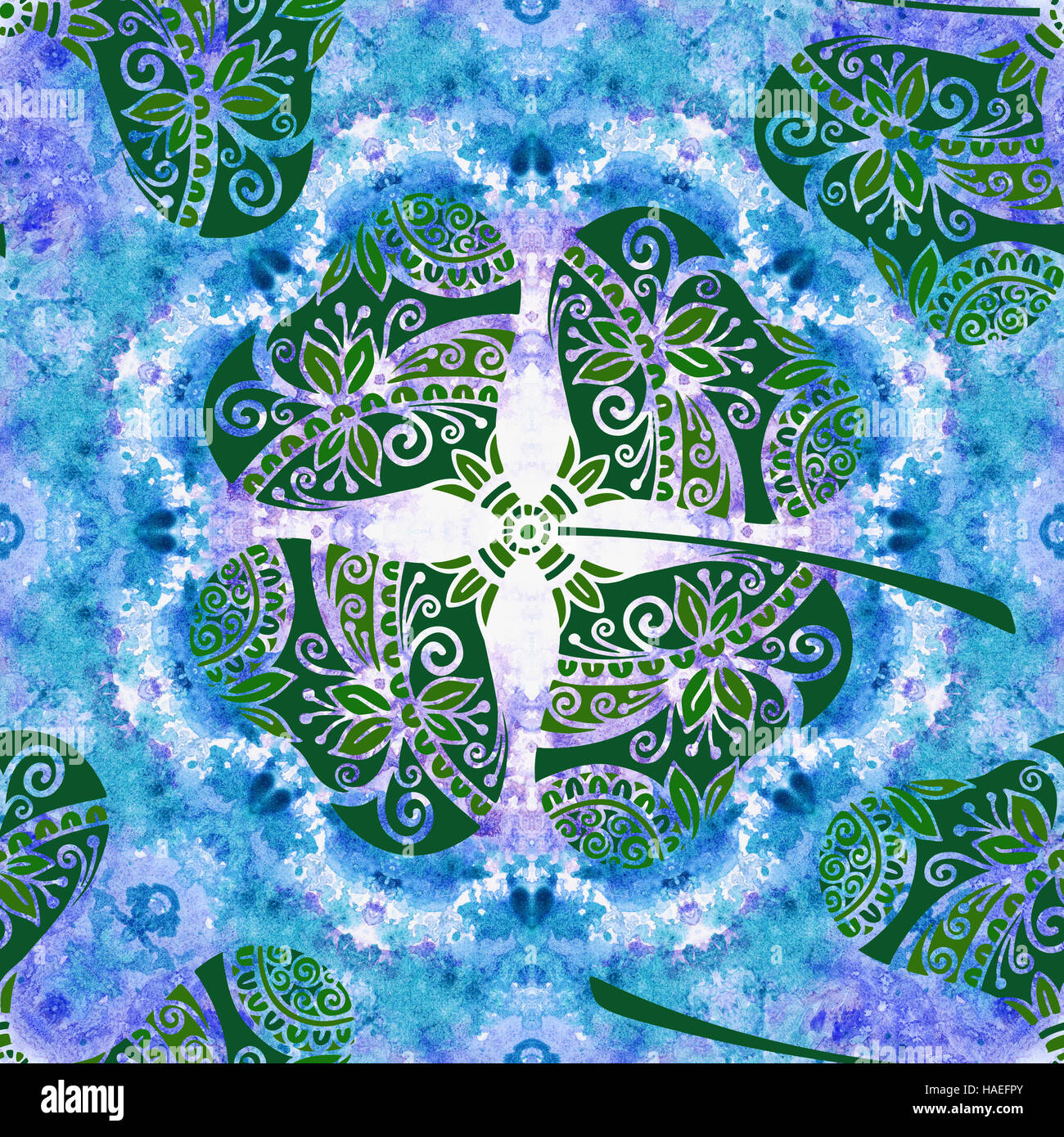 Seamless Ornament, trèfle et aquarelle Banque D'Images