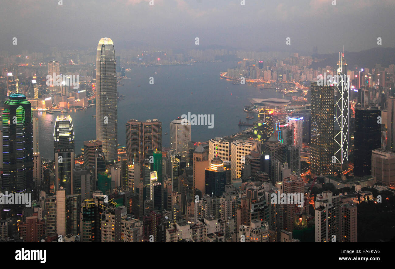 La Chine, Hong Kong, Port, ville, vue aérienne, panorama, Banque D'Images