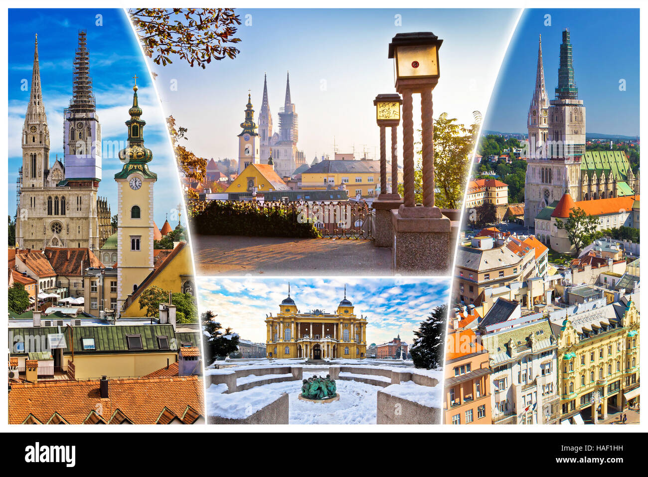 Ville de Zagreb old landmarks postcard, capitale de la Croatie collage Banque D'Images
