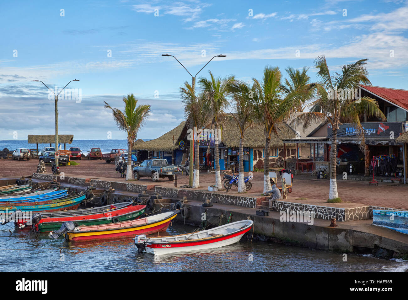 Caleta Hanga Roa, Fishermans Wharf, Hanga Roa, l'île de Pâques Banque D'Images