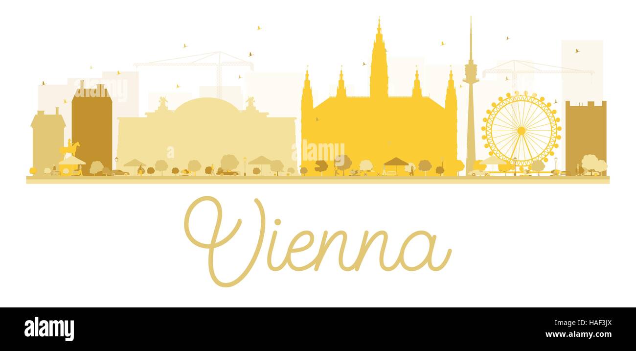 Vienna City skyline silhouette d'or. Vector illustration. Concept simple pour le tourisme présentation, bannière, un placard ou un site web. Les voyages d'affaires Illustration de Vecteur