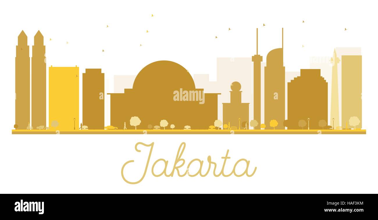 Jakarta ville silhouette d'or. Vector illustration. Concept simple pour le tourisme présentation, bannière, un placard ou un site web. Illustration de Vecteur