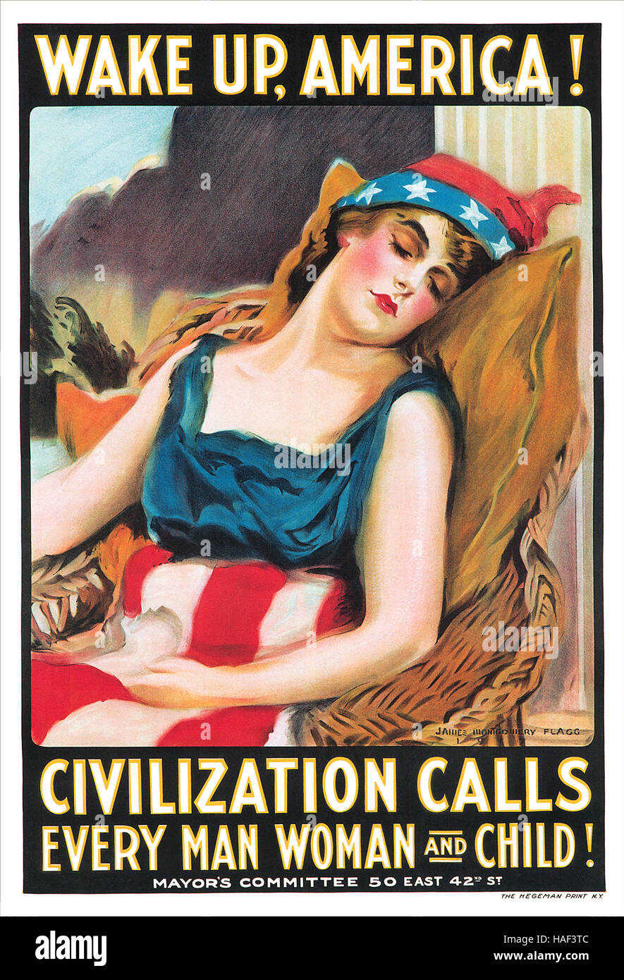 1917, Service de l'Amérique ! Poster par James Montgomery Flagg Banque D'Images