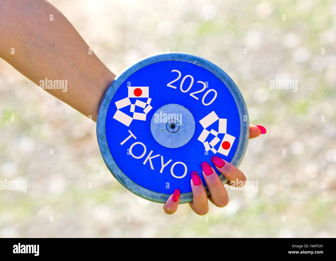 Disque olympique va voler à Tokyo en 2020 Banque D'Images