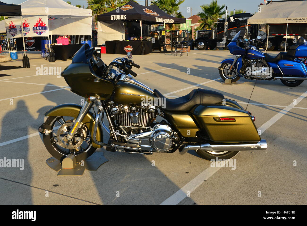 Motocyclettes Harley Davidson à Galveston, au Texas. Banque D'Images
