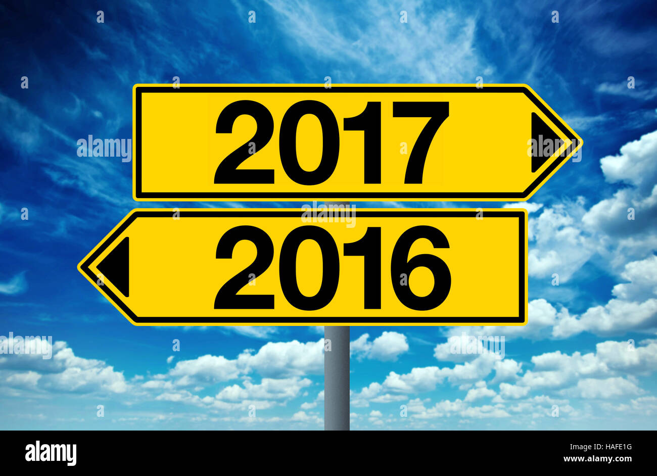 2016 et 2017 Carrefour signe, bonne année Banque D'Images