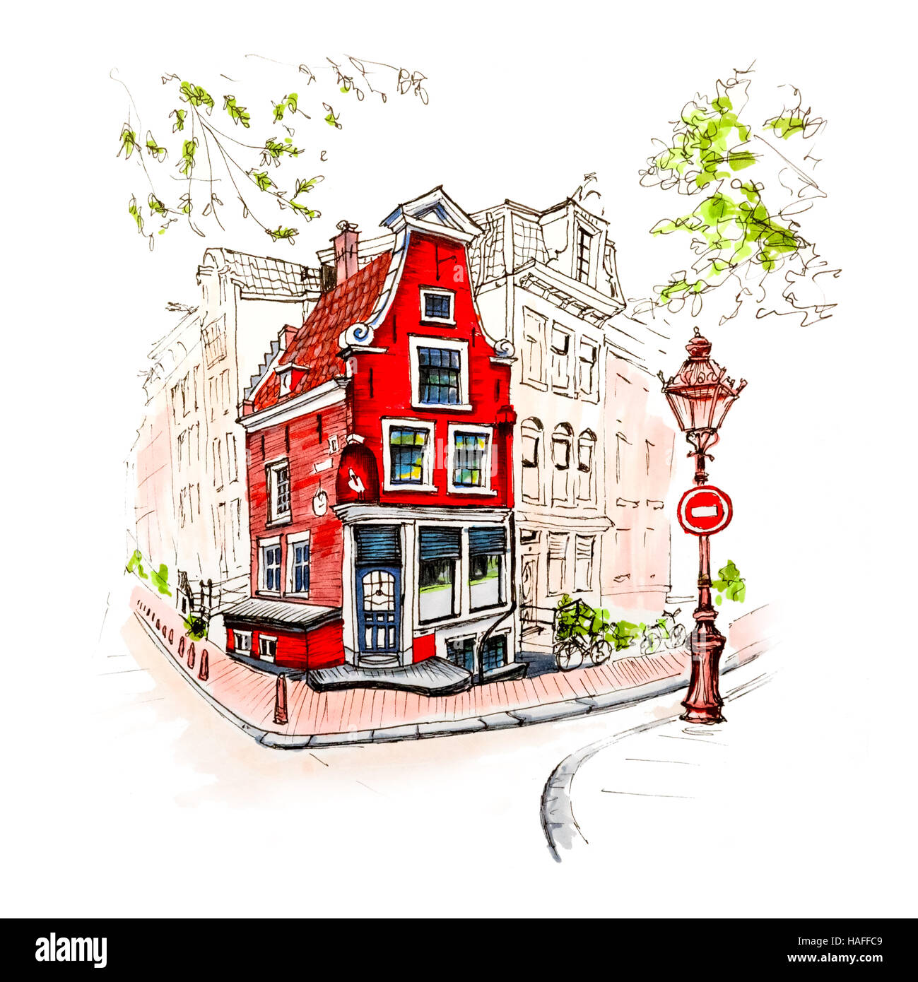 Vue sur la ville d'Amsterdam house et de la lanterne Banque D'Images