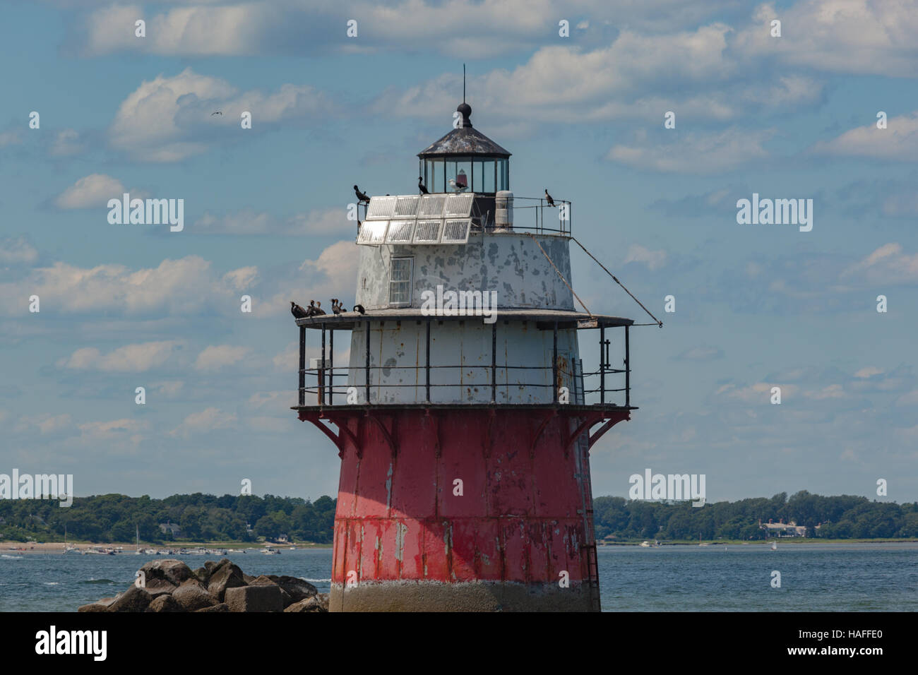 Duxbury Pier phare marquant l'entrée du port de Plymouth MA Banque D'Images