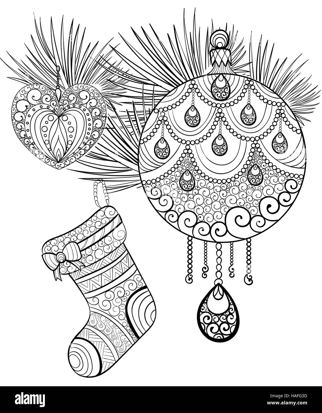 Modele D Encre A La Main Livre De Coloriage Joyeux Noel Pour Les Adultes Image Vectorielle Stock Alamy
