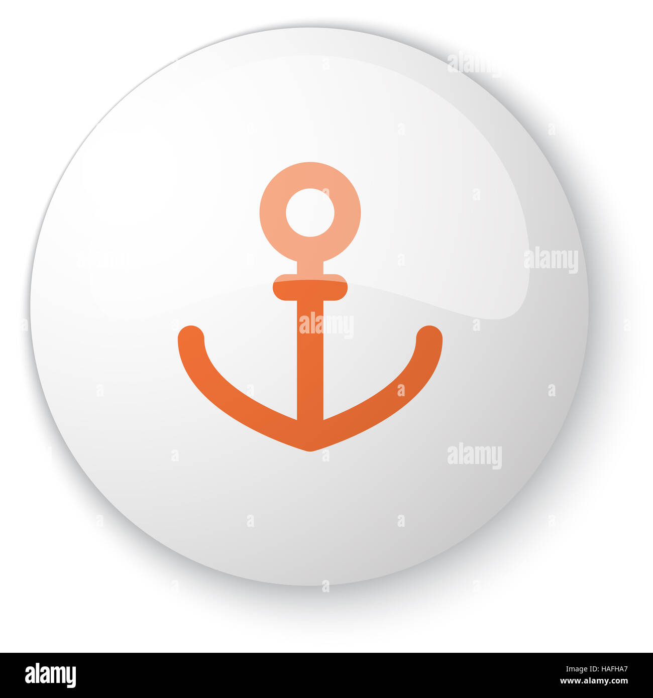 Bouton web blanc brillant avec l'icône d'Ancre orange sur fond blanc Banque D'Images